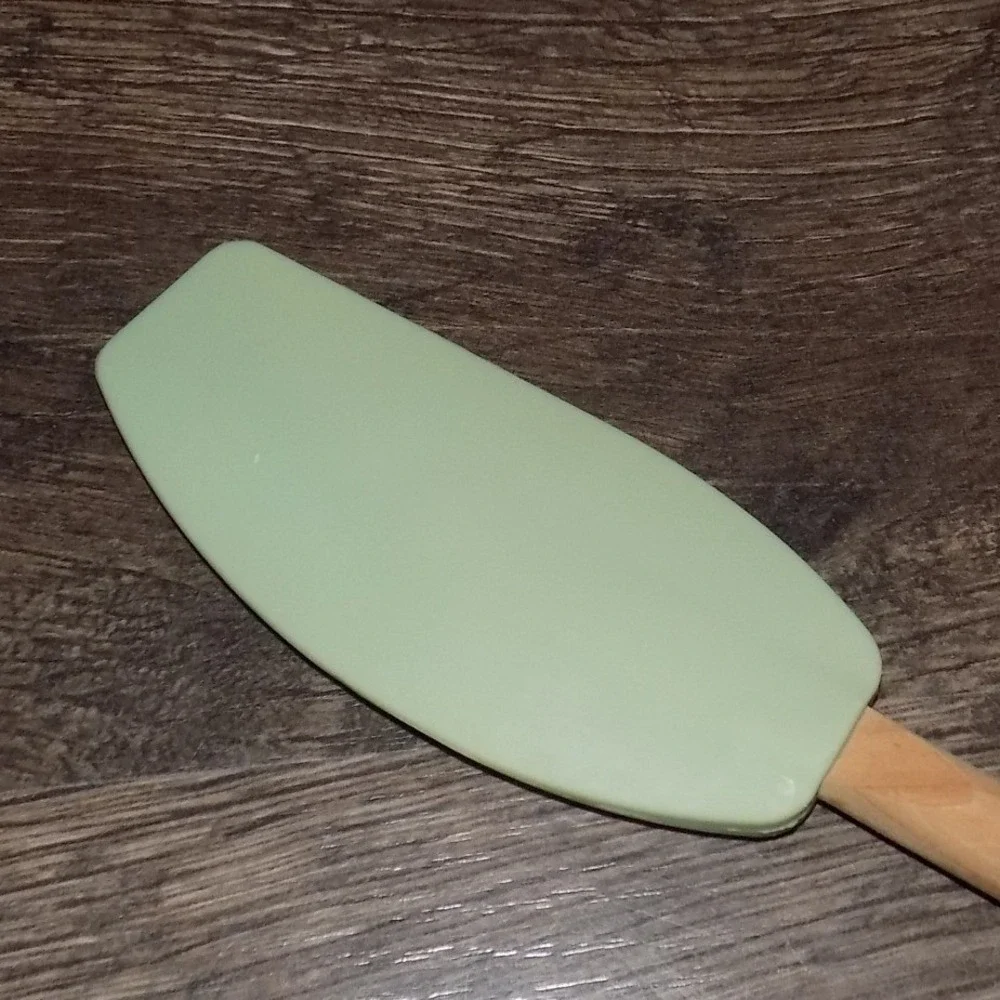 KitchenAid Silicone Spatula Kitchen Tool Green Wood Handle Hanging Loop
